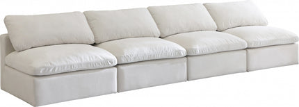Jian Velvet Standard Modular Down Filled Cloud-Like Comfort Overstuffed 140" Armless Sofa Cream