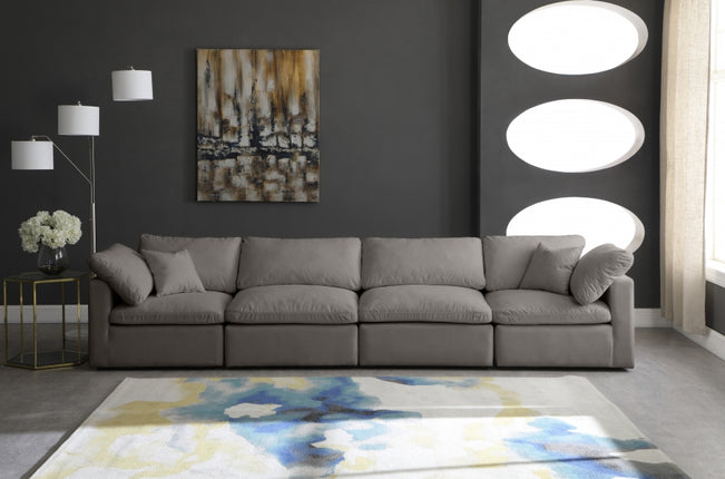 Anacã Velvet Standard Modular Down Filled Cloud-Like Comfort Overstuffed 140" Sofa Grey