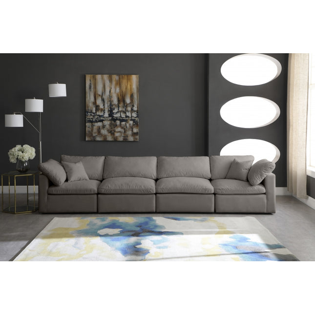 Anacã Velvet Standard Modular Down Filled Cloud-Like Comfort Overstuffed 140" Sofa Grey