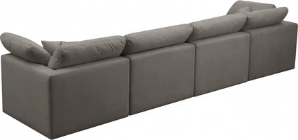 Anacã Velvet Standard Modular Down Filled Cloud-Like Comfort Overstuffed 140" Sofa Grey