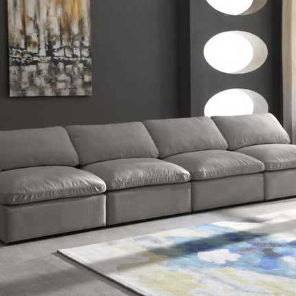 Jian Velvet Standard Modular Down Filled Cloud-Like Comfort Overstuffed 140" Armless Sofa grey