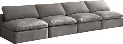 Jian Velvet Standard Modular Down Filled Cloud-Like Comfort Overstuffed 140" Armless Sofa grey