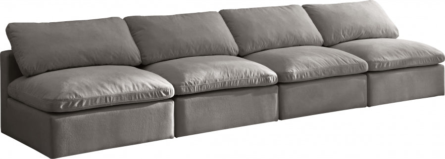 Jian Velvet Standard Modular Down Filled Cloud-Like Comfort Overstuffed 140" Armless Sofa grey