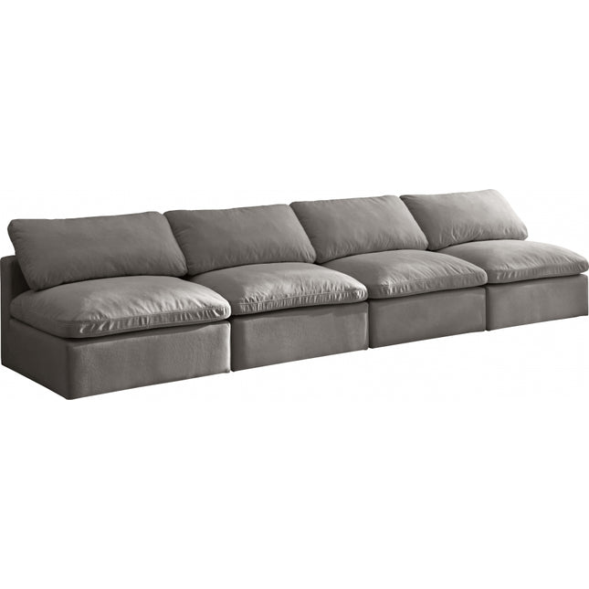 Jian Velvet Standard Modular Down Filled Cloud-Like Comfort Overstuffed 140" Armless Sofa grey