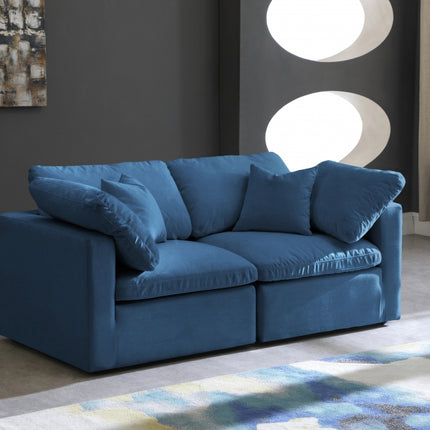 Kamren Velvet Standard Modular Down Filled Cloud-Like Comfort Overstuffed 70" Sofa Navy