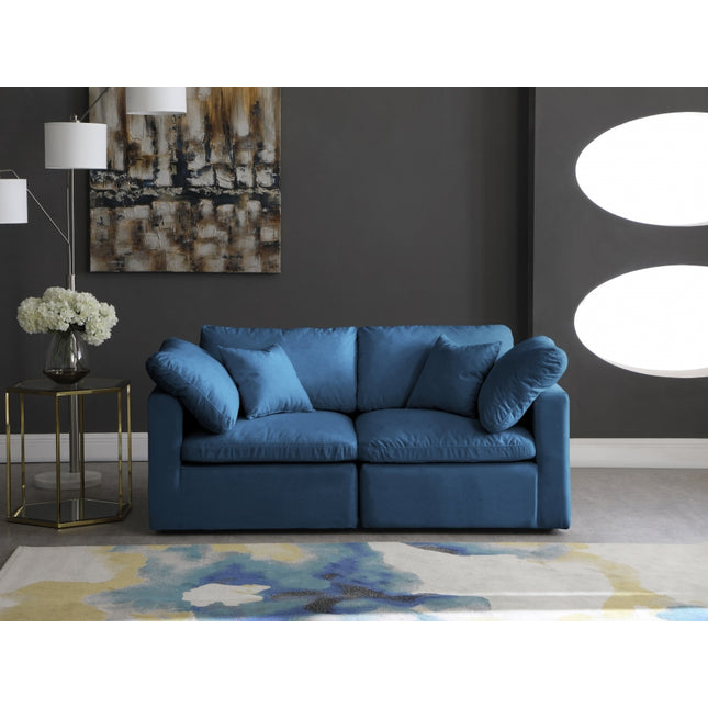 Kamren Velvet Standard Modular Down Filled Cloud-Like Comfort Overstuffed 70" Sofa Navy