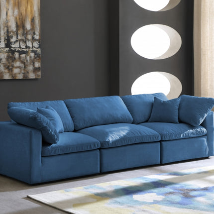 Erie Velvet Standard Modular Down Filled Cloud-Like Comfort Overstuffed 105" Sofa Navy