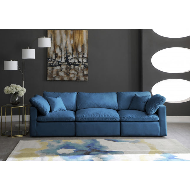 Erie Velvet Standard Modular Down Filled Cloud-Like Comfort Overstuffed 105" Sofa Navy