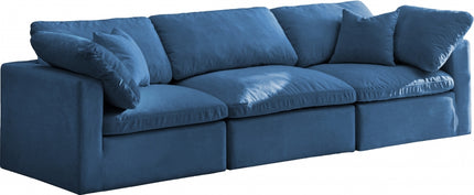 Erie Velvet Standard Modular Down Filled Cloud-Like Comfort Overstuffed 105" Sofa Navy