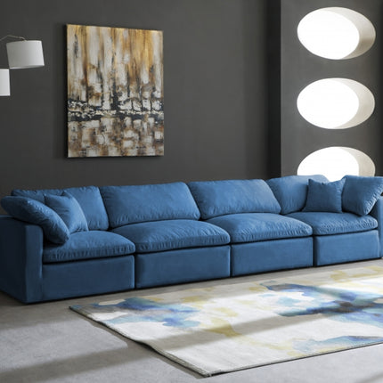Anacã Velvet Standard Modular Down Filled Cloud-Like Comfort Overstuffed 140" Sofa Navy