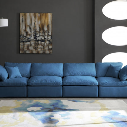 Anacã Velvet Standard Modular Down Filled Cloud-Like Comfort Overstuffed 140" Sofa Navy