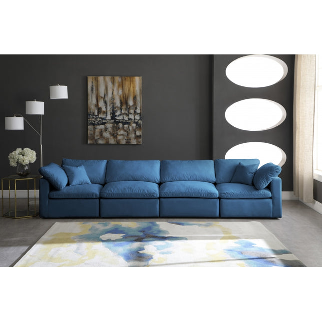 Anacã Velvet Standard Modular Down Filled Cloud-Like Comfort Overstuffed 140" Sofa Navy