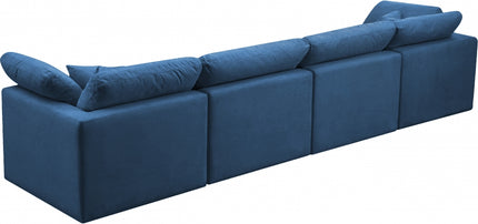 Anacã Velvet Standard Modular Down Filled Cloud-Like Comfort Overstuffed 140" Sofa Navy