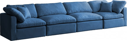 Anacã Velvet Standard Modular Down Filled Cloud-Like Comfort Overstuffed 140" Sofa Navy