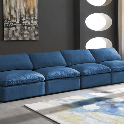 Jian Velvet Standard Modular Down Filled Cloud-Like Comfort Overstuffed 140" Armless Sofa Navy