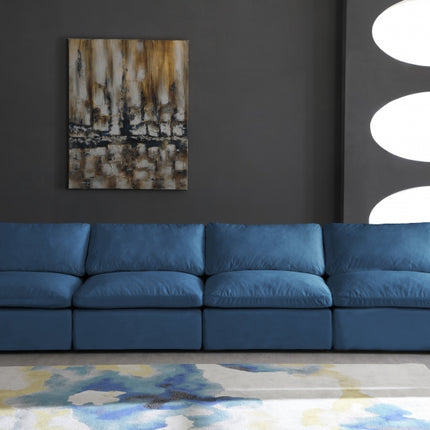 Jian Velvet Standard Modular Down Filled Cloud-Like Comfort Overstuffed 140" Armless Sofa Navy