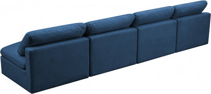 Jian Velvet Standard Modular Down Filled Cloud-Like Comfort Overstuffed 140" Armless Sofa Navy