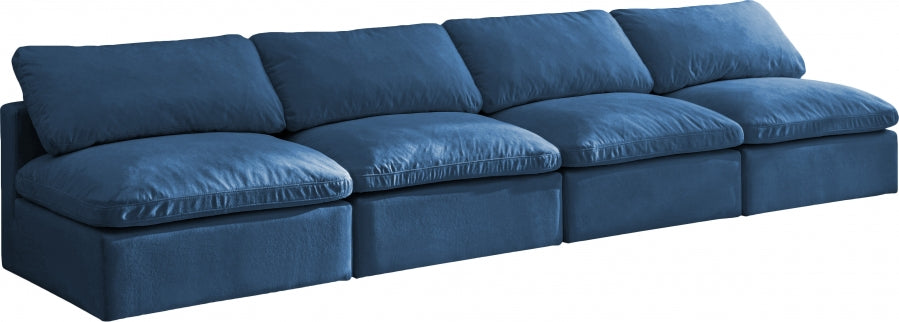 Jian Velvet Standard Modular Down Filled Cloud-Like Comfort Overstuffed 140" Armless Sofa Navy