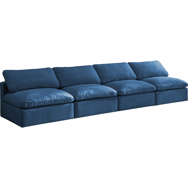 Jian Velvet Standard Modular Down Filled Cloud-Like Comfort Overstuffed 140" Armless Sofa Navy