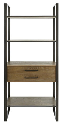 lovell-4-tier-1-drawer-etagere-bookcase-gunmetal-rustic-oak