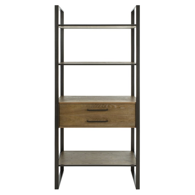 lovell-4-tier-1-drawer-etagere-bookcase-gunmetal-rustic-oak