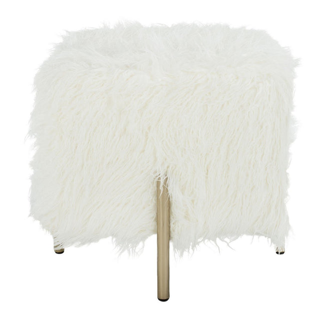 raven-faux-fur-square-ottoman-white-brass