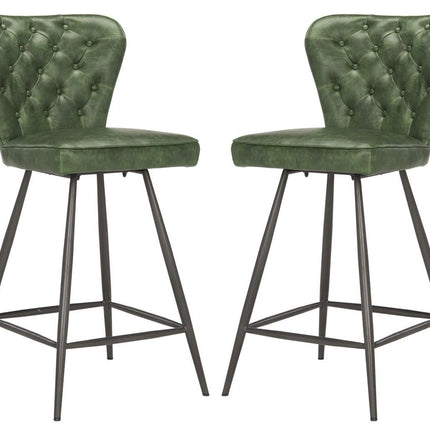 gilley-mid-century-modern-leather-tufted-swivel-counter-stool-set-of-2-green-black-fox1702b-set2