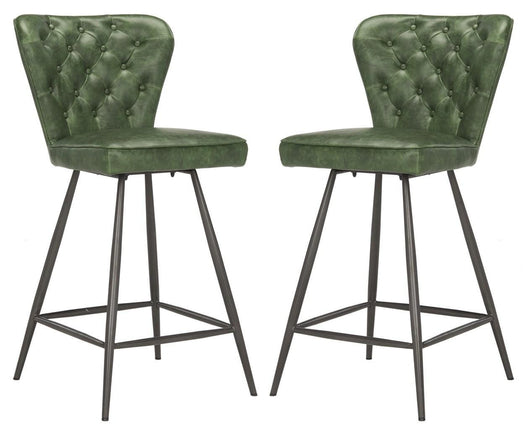 gilley-mid-century-modern-leather-tufted-swivel-counter-stool-set-of-2-green-black-fox1702b-set2