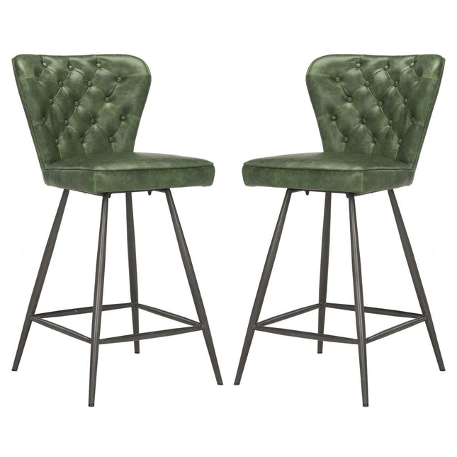 gilley-mid-century-modern-leather-tufted-swivel-counter-stool-set-of-2-green-black-fox1702b-set2